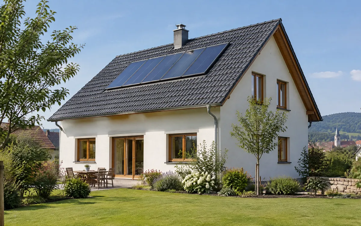 Wohnhaus mit dachintegrierten Solarkollektoren