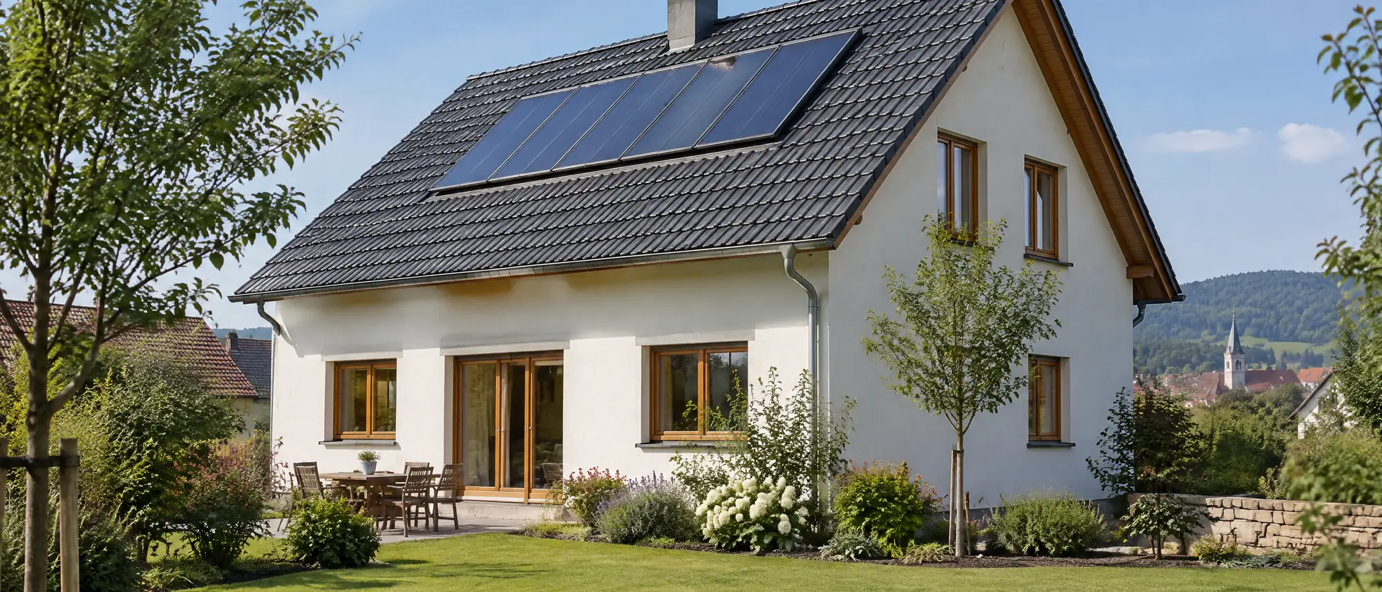 Wohnhaus mit dachintegrierten Solarkollektoren